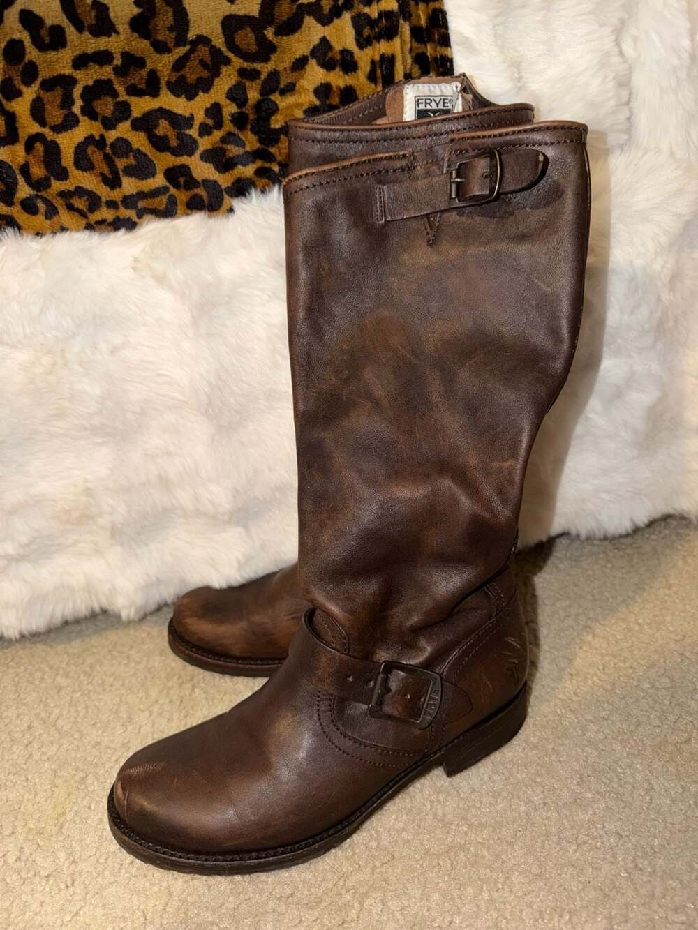Frye Veronica Slouch Dark Brown Leather Tall Boots Size 8 B